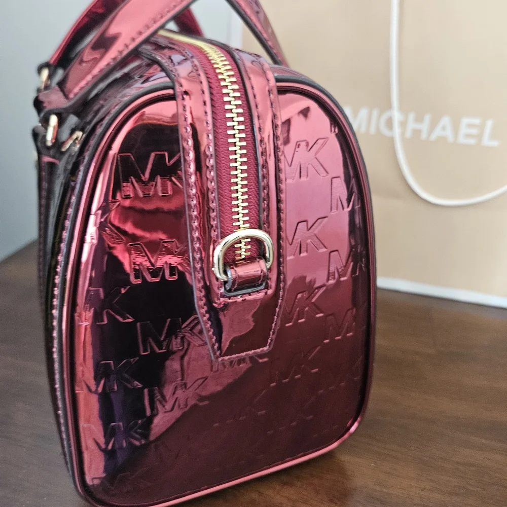 Michael Kors Metallic Rose Pink MK-Embossed Satchel - Picture 8 of 13